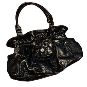 4/$35 Del Mano Black Handbag with Leather Flower